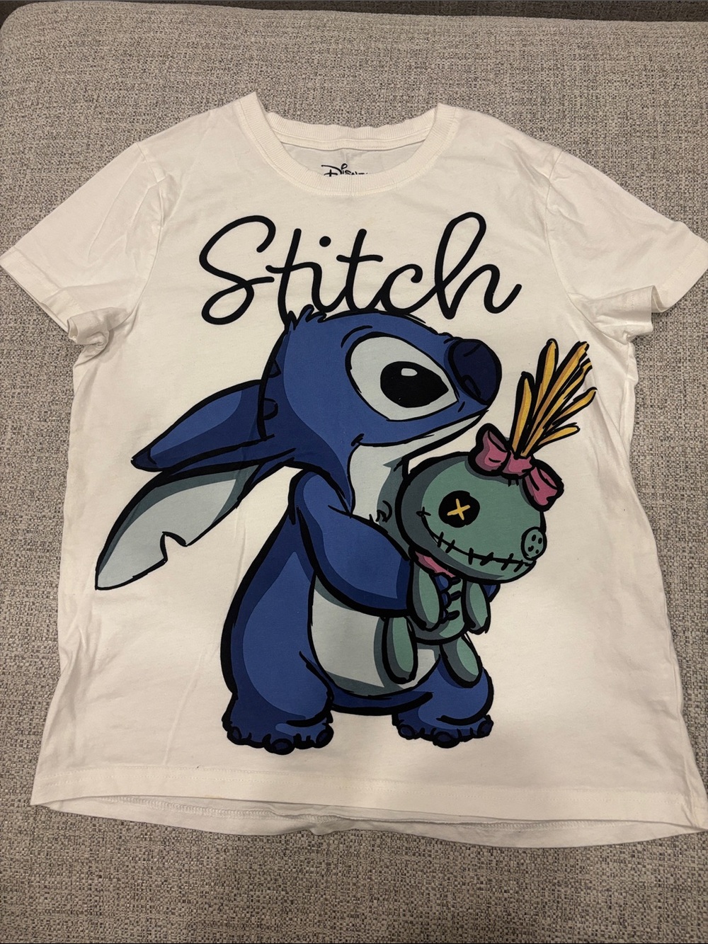 Disney White Tee with Blue Stitch & Green Scrump Graphic